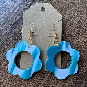 SALE: Blue and white floral clay earrings